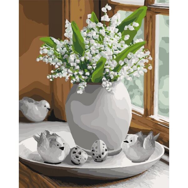 

Картина по номерам Ландыши на подоконнике 40*50см KHO3077