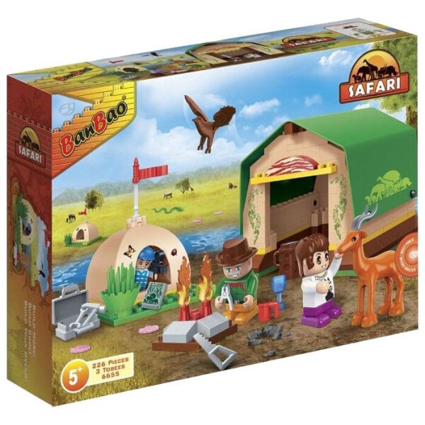 

Конструктор BANBAO 6655 сафари, палатки, фигурки, животное, 226 дет., Кор., 33-24-7 см