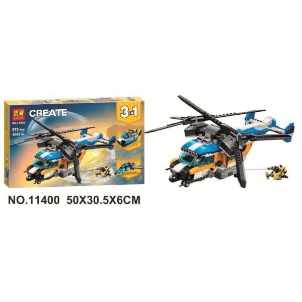 

Конструктор BELA (Lary) 11400 CREATE - Двухроторный вертолёт 3в1 (575 дет.)
