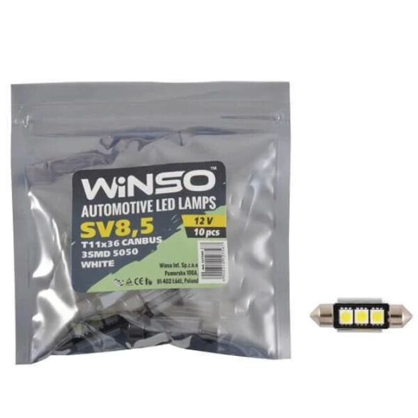 

LED лампа Winso C5W 12V SMD5050 SV8.5 T11x36 Canbus 127560