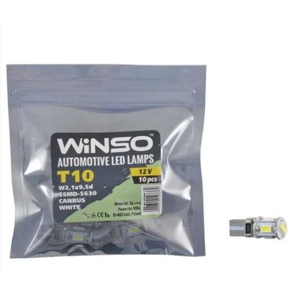 

LED лампа Winso T10 12V SMD5630 W2.1x9.5d Canbus 127360
