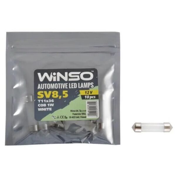 

LED лампа WINSO 12V COB SV8.5 T11x36 1LED 56LM white 127200