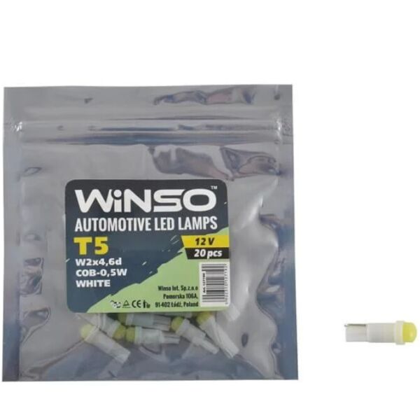

LED лампа WINSO 12V COB T5 W2x4.6d 1LED 0,5W white 127190