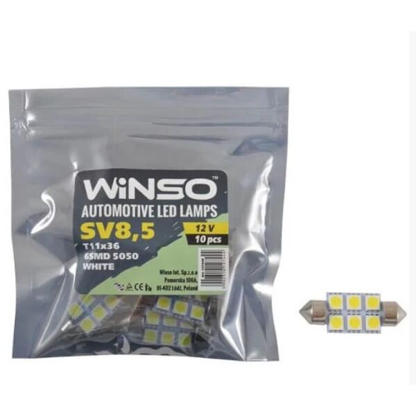 

LED лампа Winso C5W 12V SMD5050 SV8.5 T11x36 127440