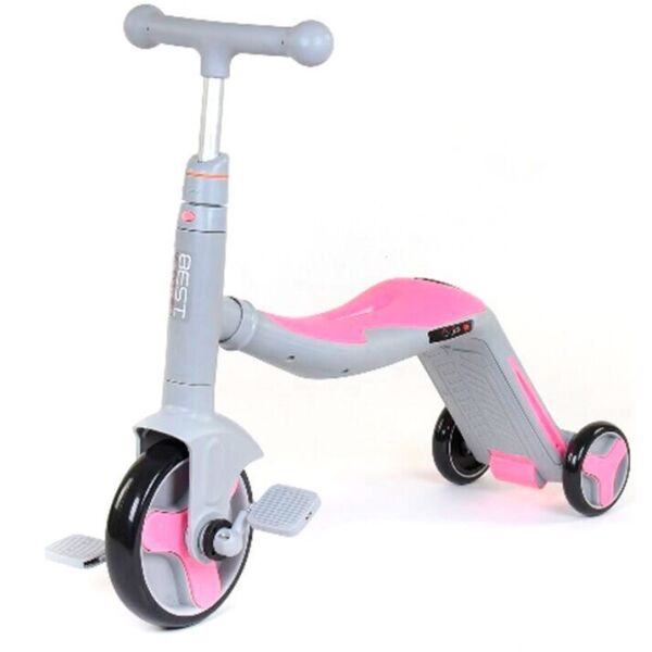 

Детский велобег самокат велосипед 3 в 1 Best Scooter с музыкой и LED подсветкой Серо-розовый (90601)