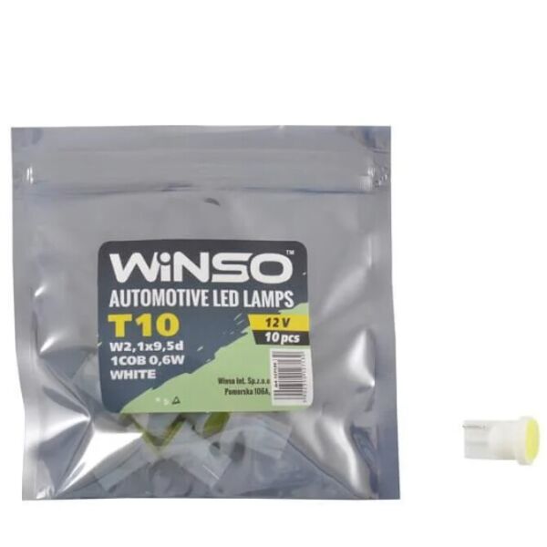 

LED лампа WINSO 12V COB T10 W2.1x9.5d 1LED 48LM white 127130
