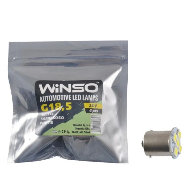 

LED лампа Winso P21w BA15s 24V SMD 5050 white 127820