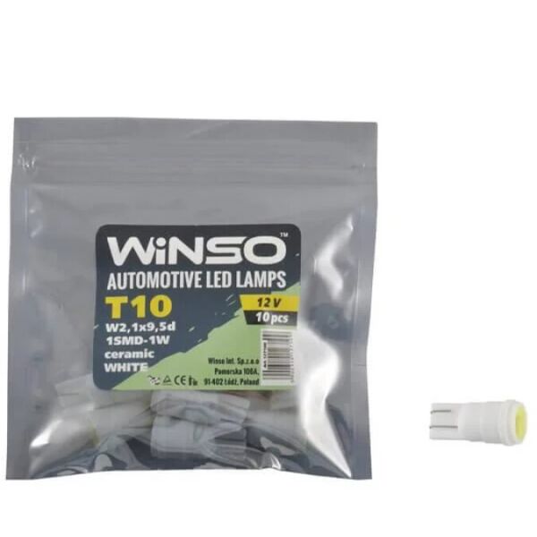 

LED лампа Winso T10 12V SMD W2.1x9.5d Ceramic 127100