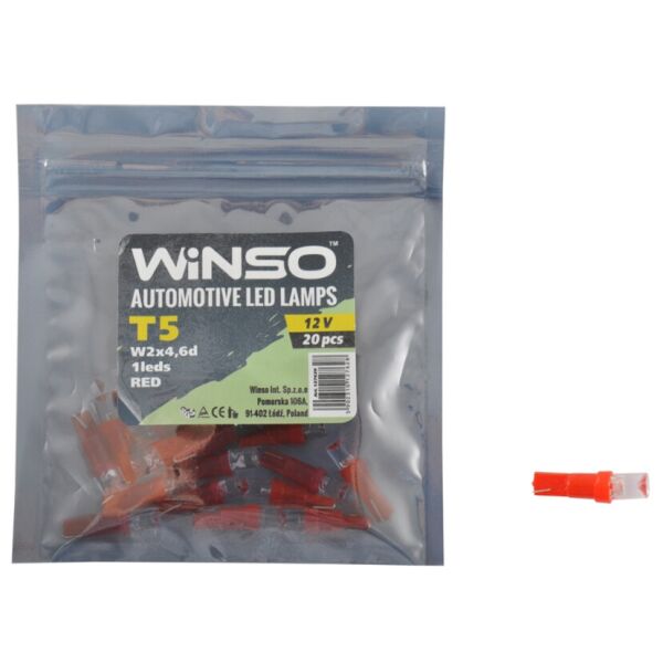 

LED лампа WINSO 12V FLUX T5 W2x4.6d 1LED red 127620