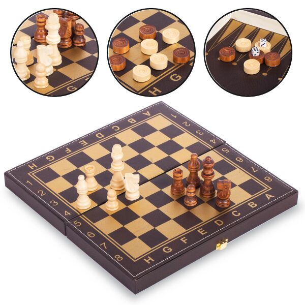 

Набор настольных игр 3 в 1 (шахматы, шашки, нарды кожзам) L3008, 30х30 см