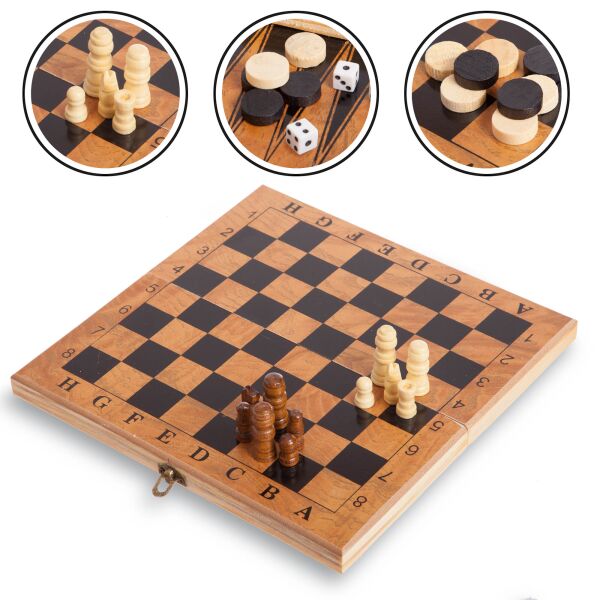 

Набор настольных игр 3 в 1 (шахматы, шашки, нарды деревянные) S2414, 11х11 см
