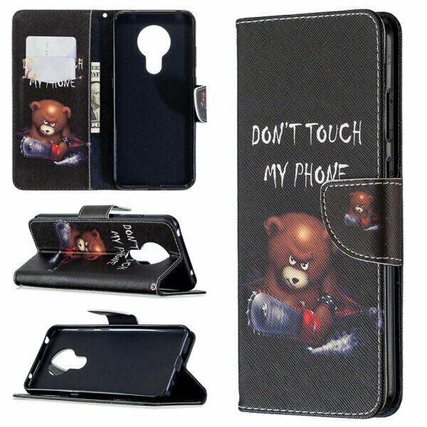 

Чехол-книжка Deexe Color Wallet для Nokia 5.3 - Brown Bear and Warning Words