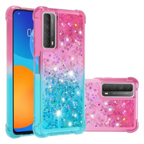 

Силиконовый (TPU) чехол Deexe Liquid Glitter для Huawei P Smart 2021 - Pink / Sky Blue