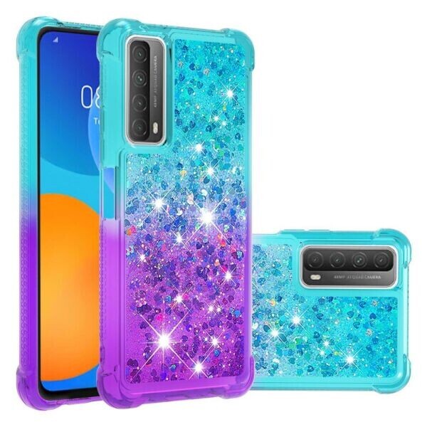 

Силиконовый (TPU) чехол Deexe Liquid Glitter для Huawei P Smart 2021 - Sky Blue / Purple
