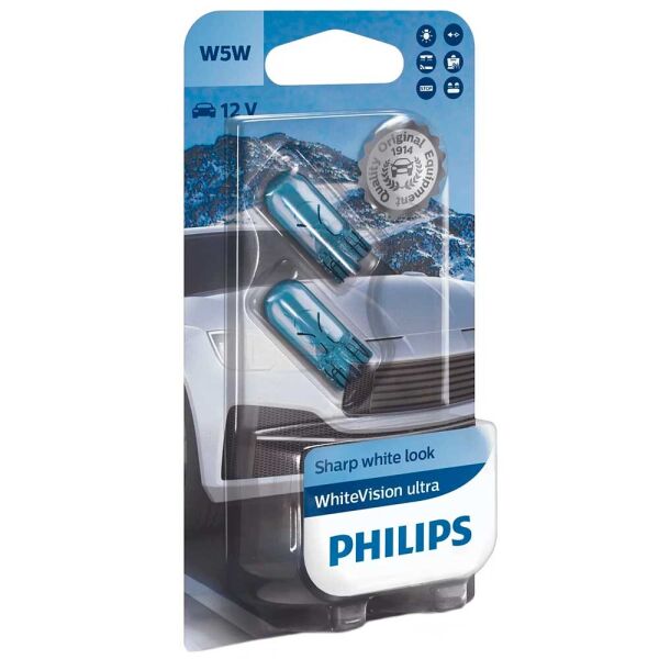 

Лампы накаливания Philips WhiteVision Ultra +60% W5W 12V 5W W2,1X9,5d 12961WVUB2