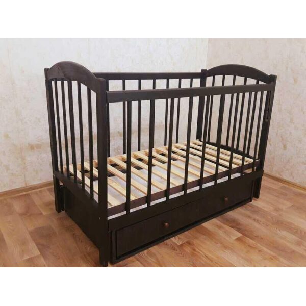 

Кроватка деревянная маятник + шухляда - опускной борт Иванка темный орех