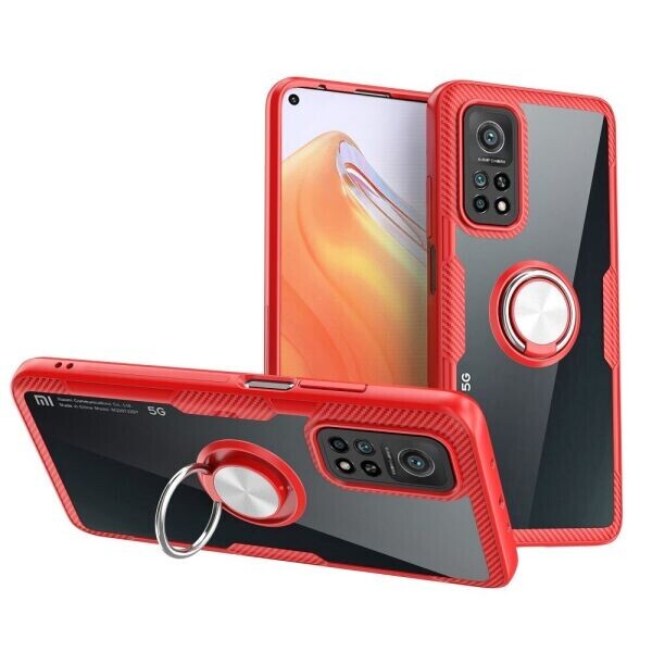

Защитный чехол Deexe Clear Ring для Xiaomi Mi 10T / Mi 10T Pro - Red / Silver