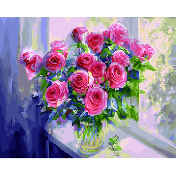 

Алмазная мозаика Розовые розы в вазе, 40x50см, cложность 1, Украина