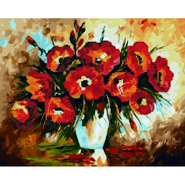 

Алмазная мозаика Маки в белой вазе, 40x50см, cложность 1, Украина