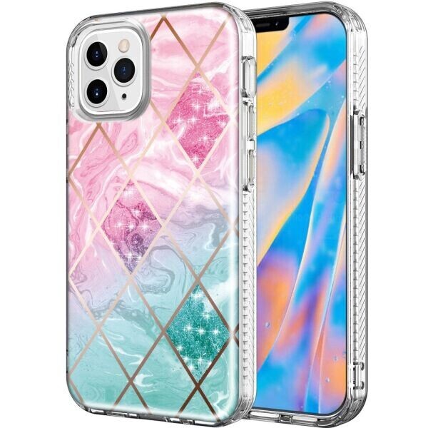 

Защитный чехол Deexe Fashion Series для Apple iPhone 12 Pro Max - Pink / Green Geometry