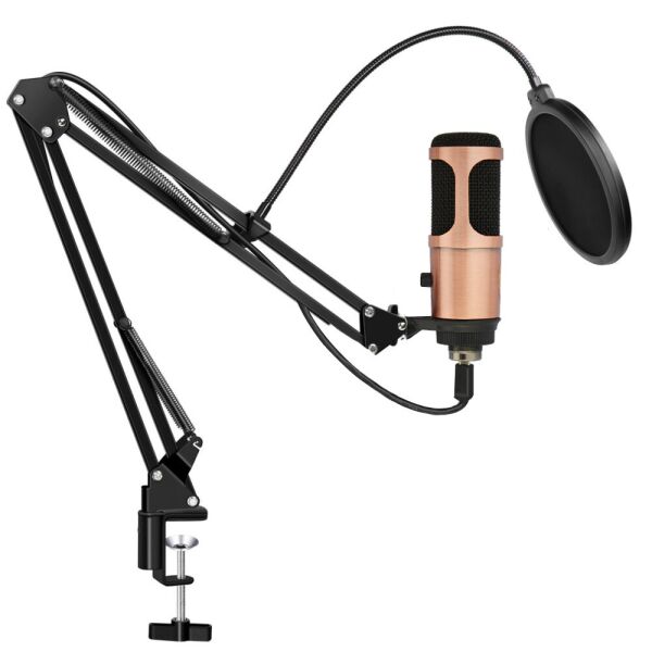 Акция на Студийный микрофон Music D.J. M900U USB со стойкой и поп-фильтром Bronze (7331) от Allo UA