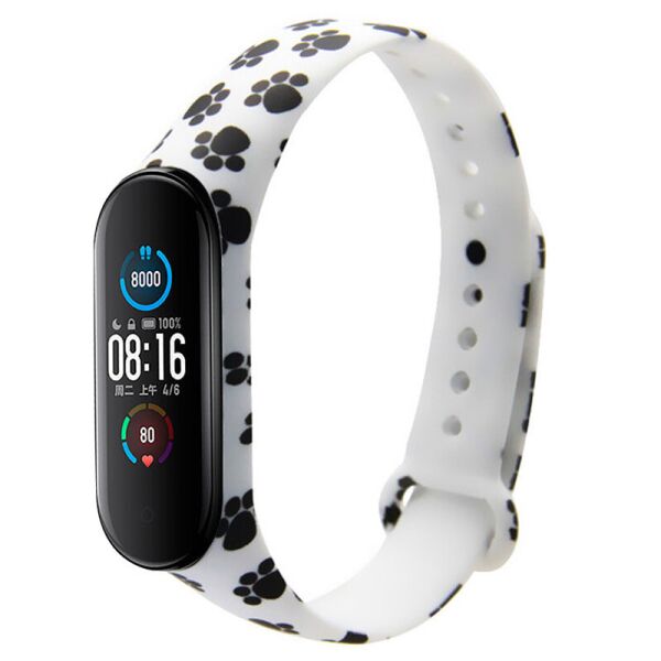 

Силиконовый ремешок Epik с рисунком для Xiaomi Mi Band 5 Матовый/Лапы/Белый