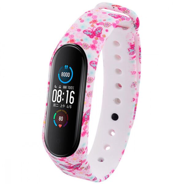 

Силиконовый ремешок Epik с рисунком для Xiaomi Mi Band 5 Матовый/Розовые бабочки/Белый