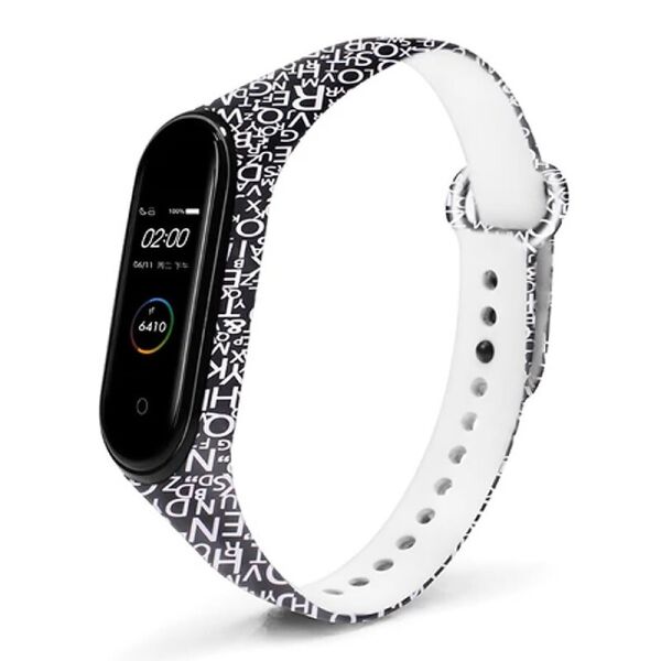 

Силиконовый ремешок Epik с рисунком для Xiaomi Mi Band 5 Матовый/Алфавит/Черный