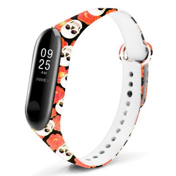 

Силиконовый ремешок Epik с рисунком для Xiaomi Mi Band 5 Матовый/Черепа и розы/Красный