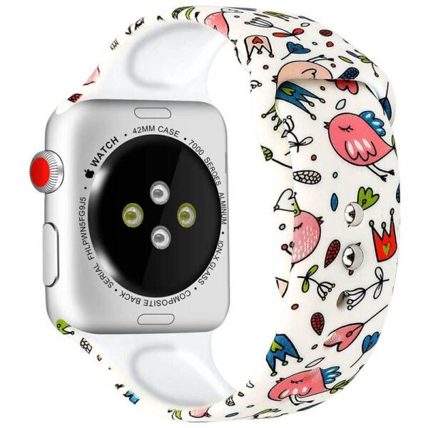 

Силиконовый ремешок Epik с Рисунком для Apple watch 42mm / 44mm Матовый / Белый / Птички