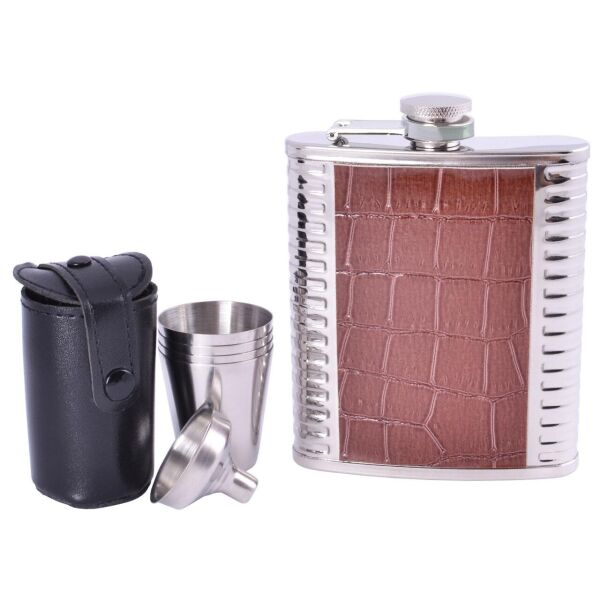 

Фляга 210 мл Brown Ornament, Нержавеющая Сталь и 4 стопки