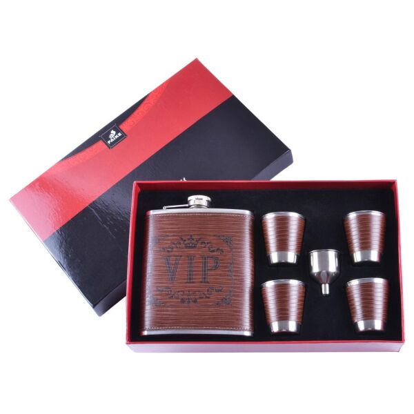 

Фляга 530 мл Vip Gift Dark и 4 стопки, Нержавеющая Сталь, Кожа, Набор