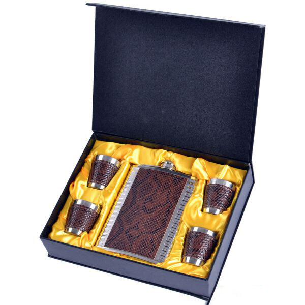 

Фляга 240 мл Oud Brown и 4 стопки, Нержавеющая Сталь, Кожа, Набор