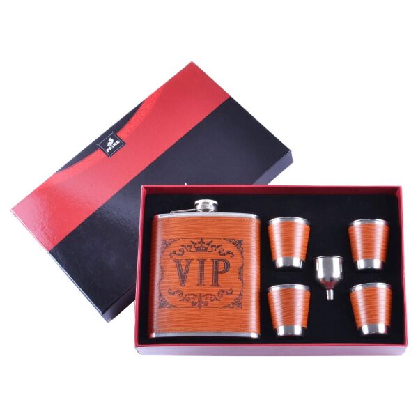 

Фляга 530 мл Vip Gift и 4 стопки, Нержавеющая Сталь, Кожа, Набор