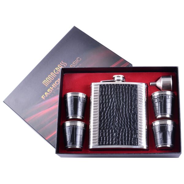 

Фляга 530 мл Dark-Silver Wood и 4 стопки, Нержавеющая Сталь, Кожа, Набор
