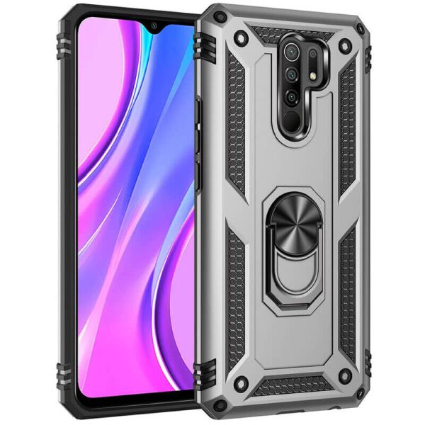 

Ударопрочный чехол Serge Ring магнитный держатель для Xiaomi Redmi 9 Серебряный