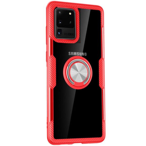 

TPU+PC чехол Deen CrystalRing for Magnet (opp) для Samsung Galaxy S20 Ultra Бесцветный / Красный