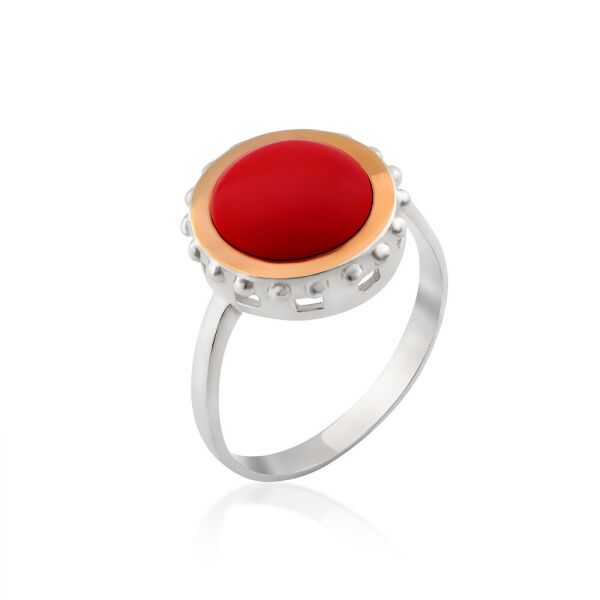 

Кольцо из серебра и золота с кораллом Юрьев арт. 524 до 17