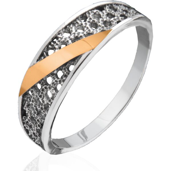 Акция на Женское кольцо с золотыми пластинами Юрьев 132К 18 от Allo UA
