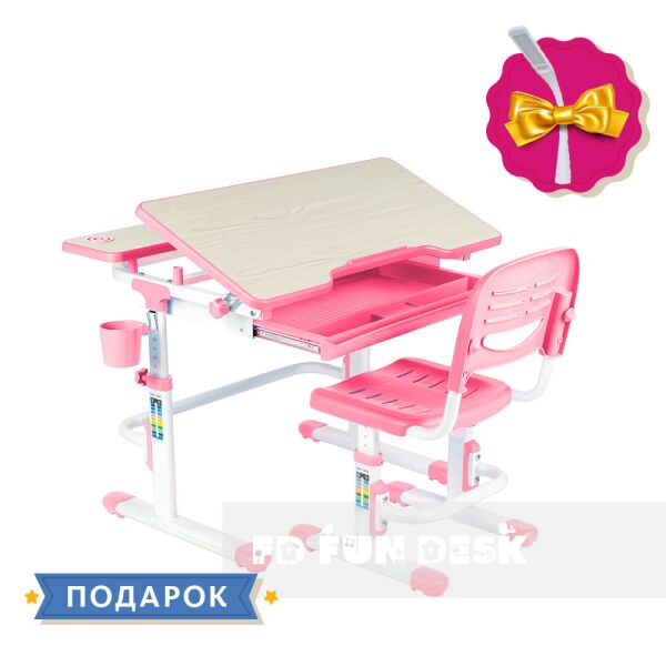 

Растущая парта + стульчик для школьника FunDesk Lavoro Pink