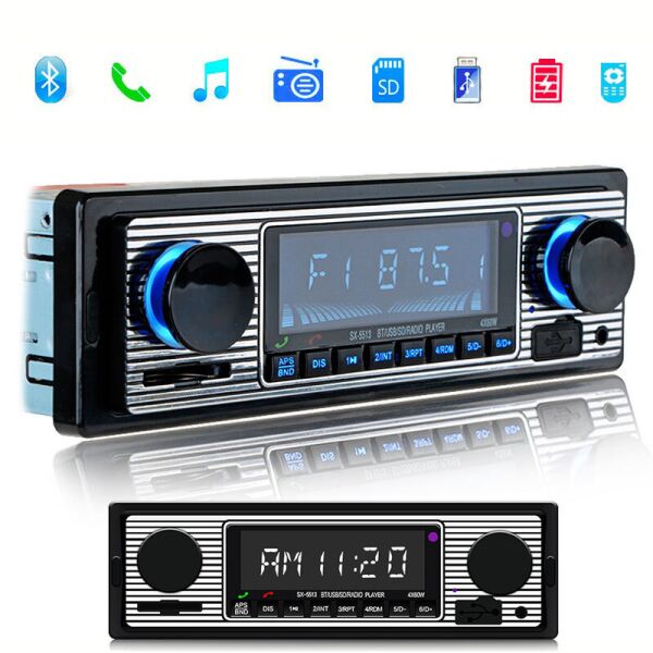 

Автомагнитола 1DIN ретро магнитола в машину стерео 5513 Bluetooth, USB порт разъем AUX карта памяти поддержка FM, MP3, громкая связь