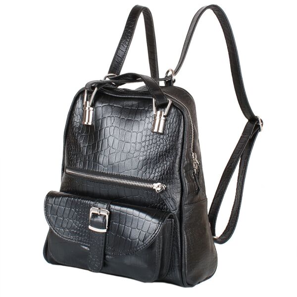 

Женский кожаный городской рюкзак (LK-DM229-croco-black) Laskara 27х30х11 см Черный