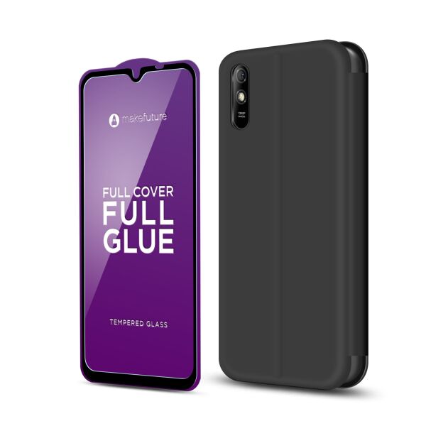 

Комплект Защитное стекло MakeFuture Full Cover Full Glue Xiaomi Redmi 9А + Чехол-книжка Flip Black