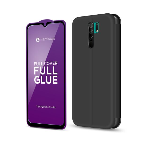 

Комплект Захисне скло MakeFuture Full Cover Full Glue Xiaomi Redmi 9 + Чехол-книжка Flip Black
