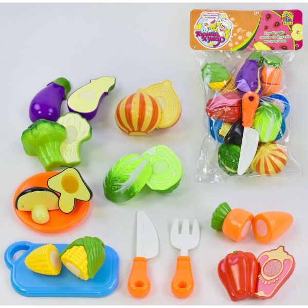 Акція на Детский Игровой развивающий Набор Овощи на липучках с ножом, дощечкой, тарелкой и вилкой, 16 деталей, 8 овощей від Allo UA