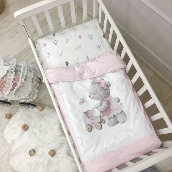

Сменный комплект постельного в кроватку (3 пр.) Kids Toys Мишка розовый
