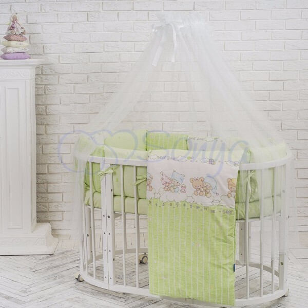 

Комплект постельного в овальную кроватку с балдахином (7 пр.) Бэби дизайн Малыши в шапочках