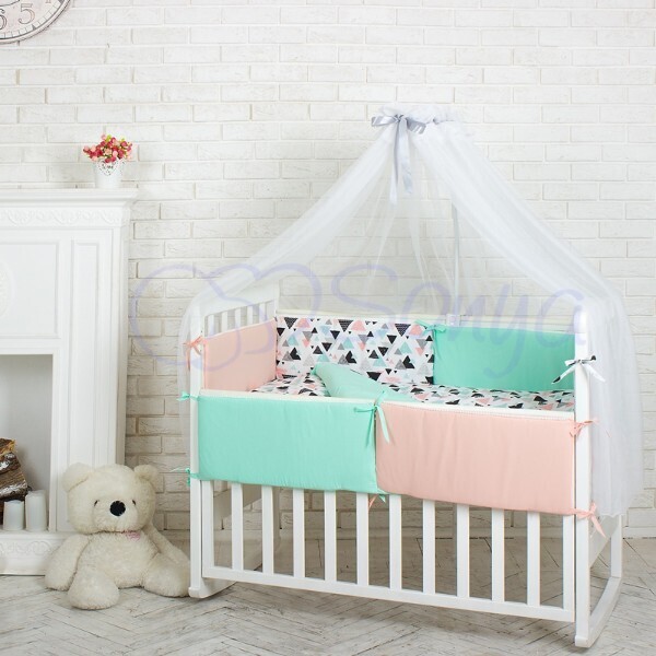 

Постельный комплект в детскую кроватку с балдахином (7 пр.) Comfort треугольники Лофт