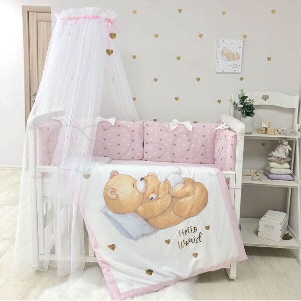 

Постельный комплект в детскую кроватку без балдахина (6 пр.) Happy Baby девочка