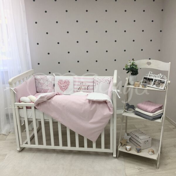 

Постельный комплект в детскую кроватку без балдахина (6 пр.) Art Design Геометрия розовая